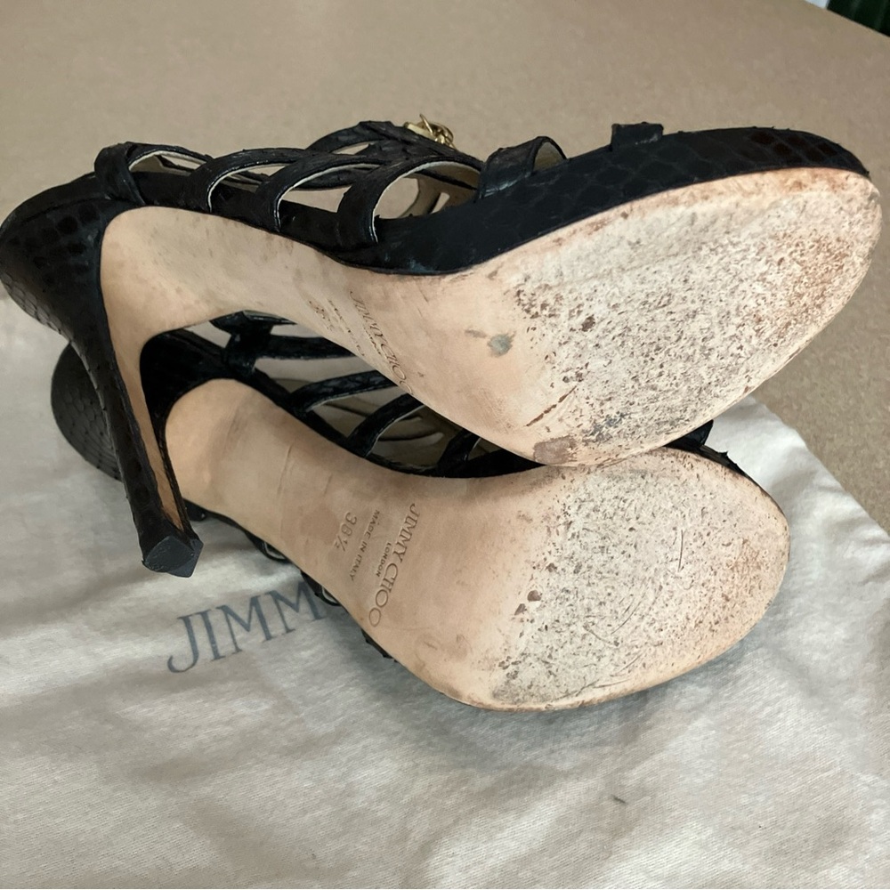 Jimmy Choo Glenys Snakeskin Caged Sandals - Picture 14 of 15